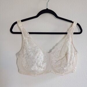 Elila Full Coverage Lace Trim Soft Cup Bra Ivory 36H Adjustable Straps